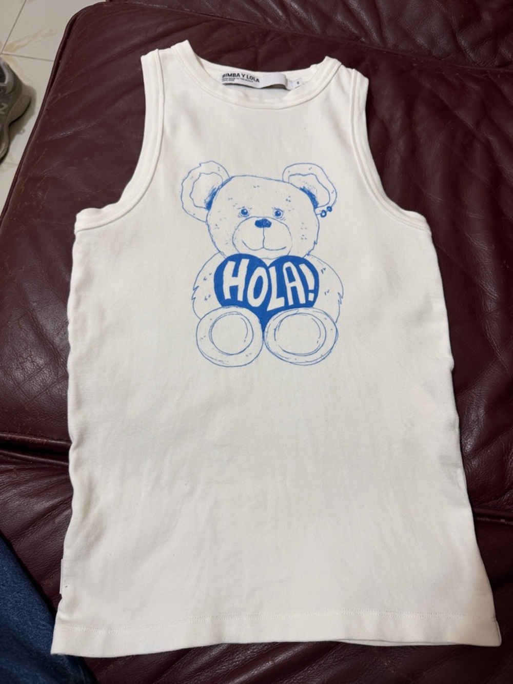 Bimba y Lola white Tank Top with Blue Teddy Graphic